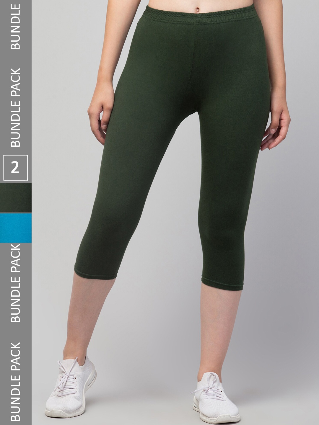 

Apraa & Parma Women Pack of 2 Skinny Fit Capris, Olive