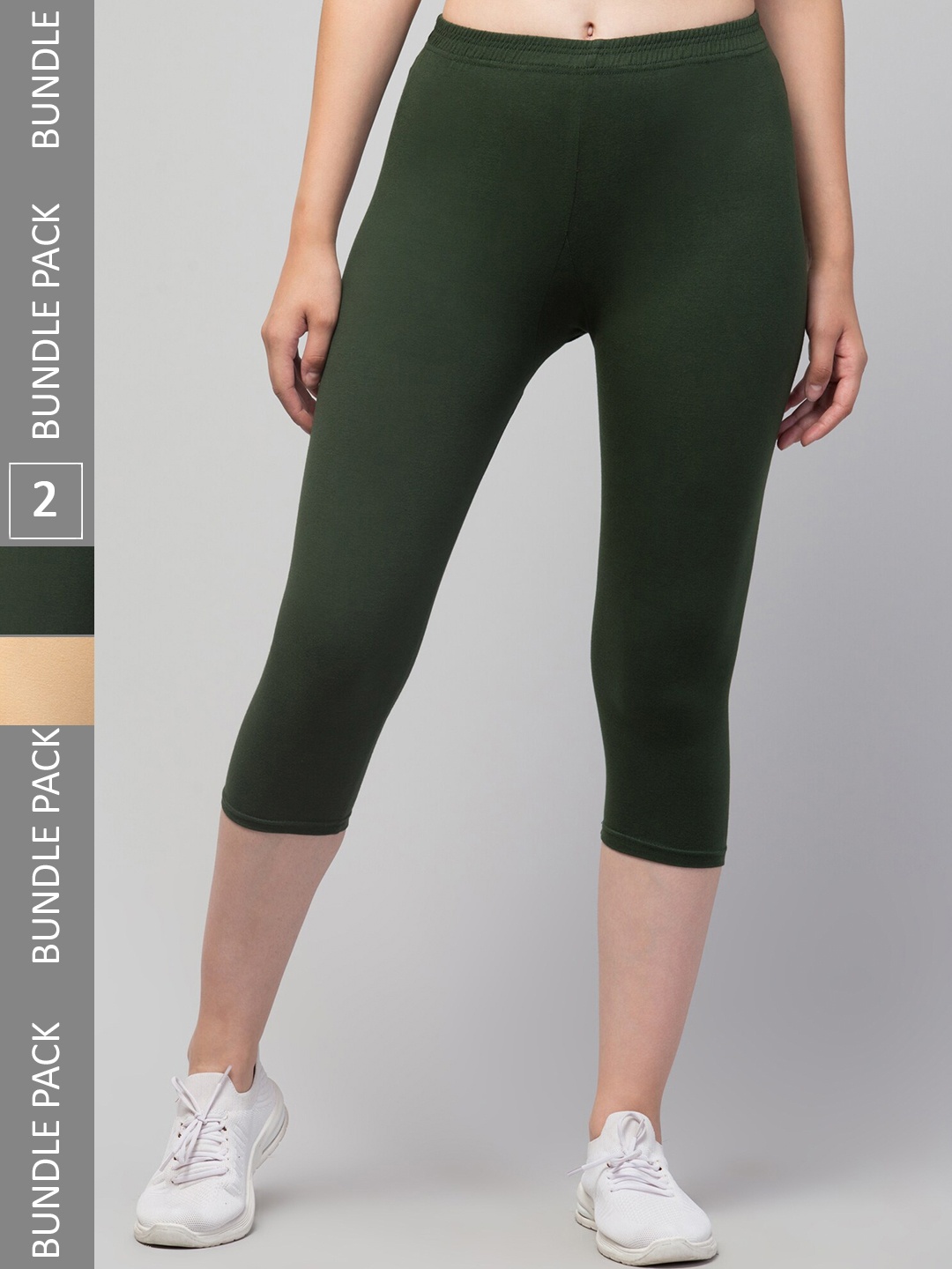 

Apraa & Parma Women Pack Of 2 Cotton Skinny Fit Capris, Green
