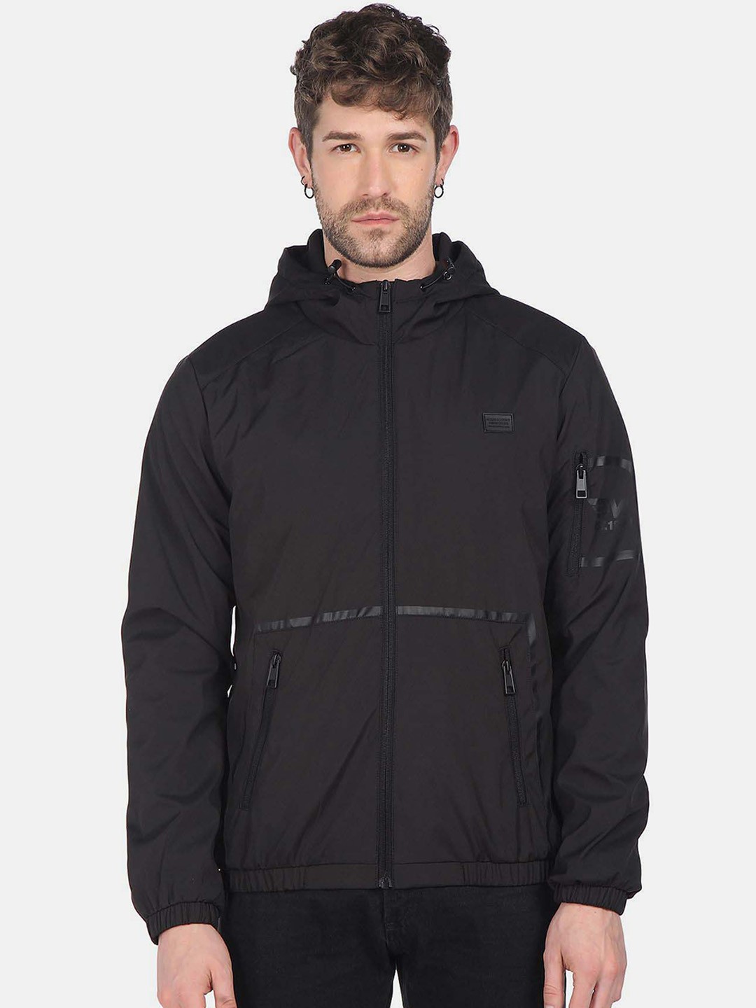 

Flying Machine Men Hooded Bomber Jacket, Black