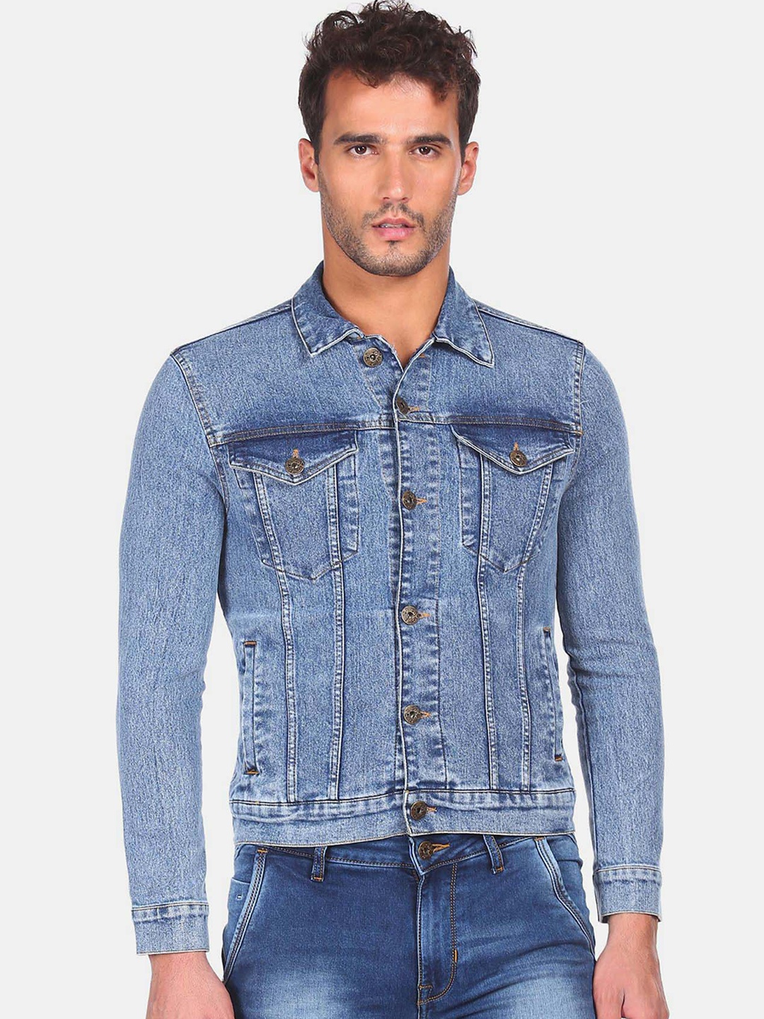 

Flying Machine Men Washed Denim Jacket, Blue