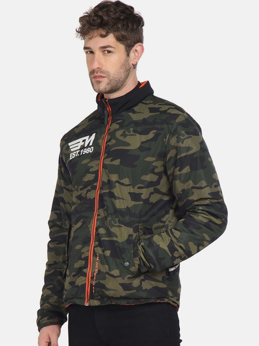 

Flying Machine Men Camouflage Reversible Bomber Jacket, Green