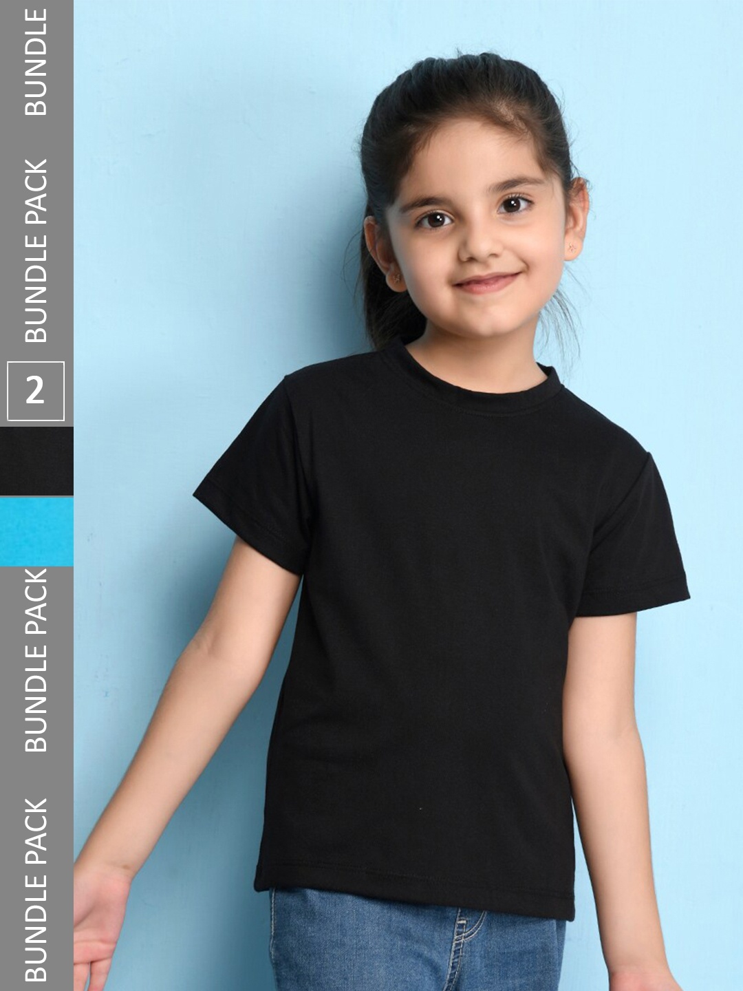 

NUSYL Girls Pack Of 2 Round Neck T-shirt, Black