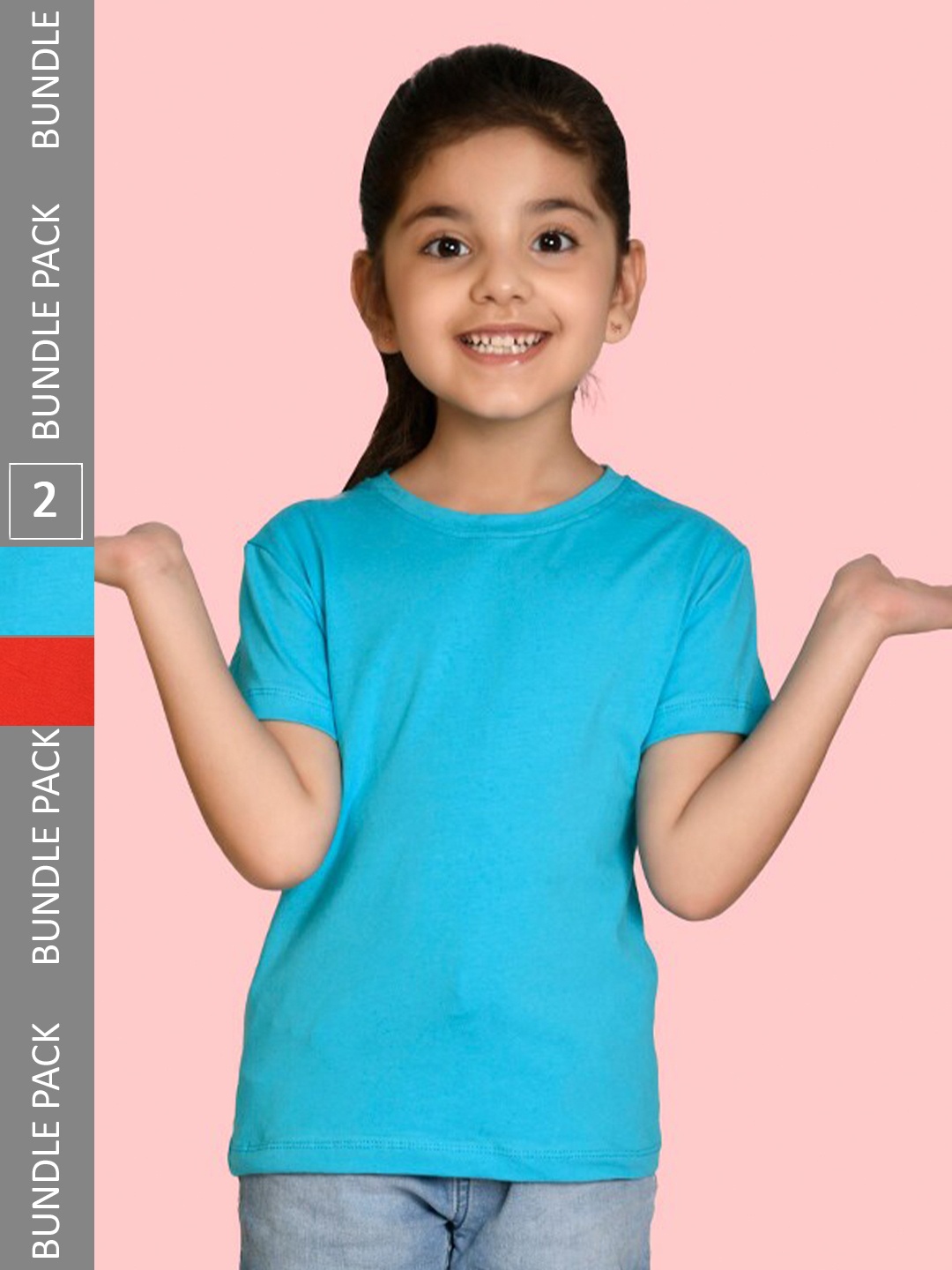 

NUSYL Girls Pack of 2 Round Neck T-shirt, Blue