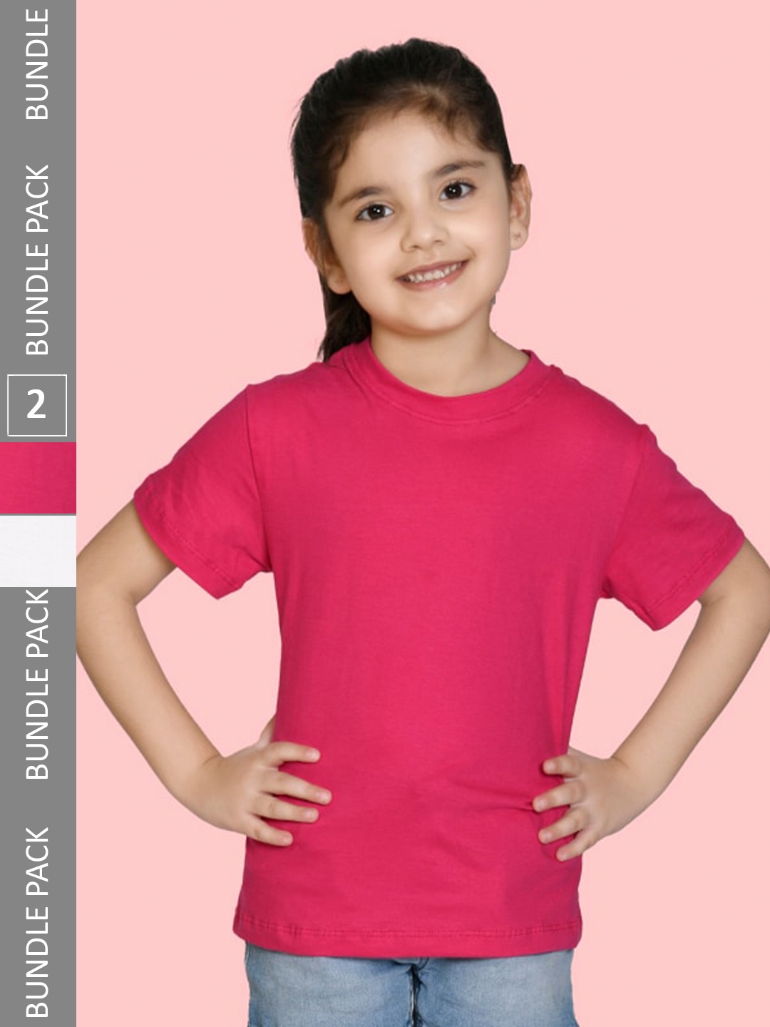 

NUSYL Girls Pack of 2 Round Neck T-shirt, Pink