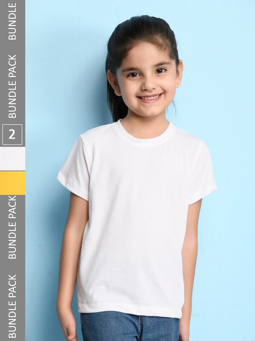 

NUSYL Girls Pack Of 2 Round Neck T-shirt, Yellow