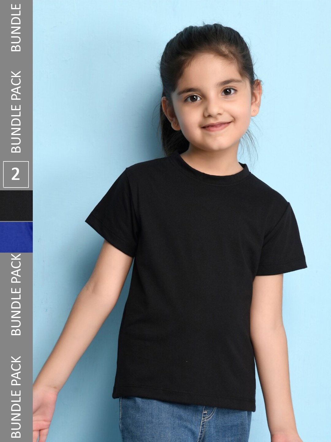 

NUSYL Girls Pack Of 2 Round Neck T-shirt, Black