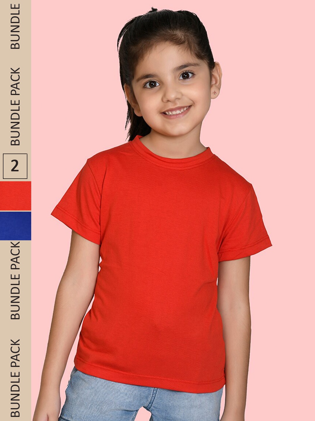 

NUSYL Girls Pack Of 2 Round Neck T-shirt, Blue