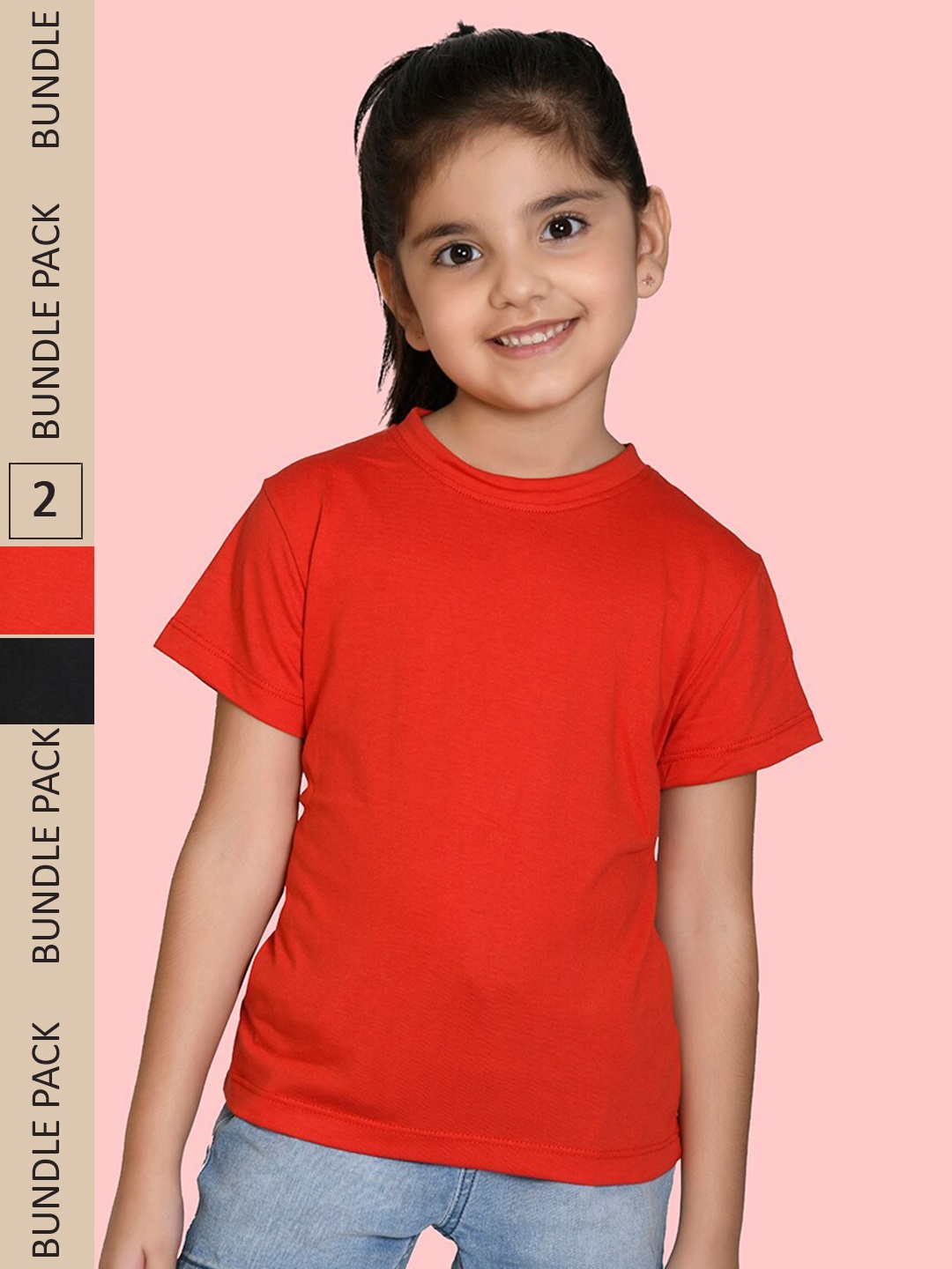 

NUSYL Girls Pack Of 2 Knitted Cotton T-shirt, Black