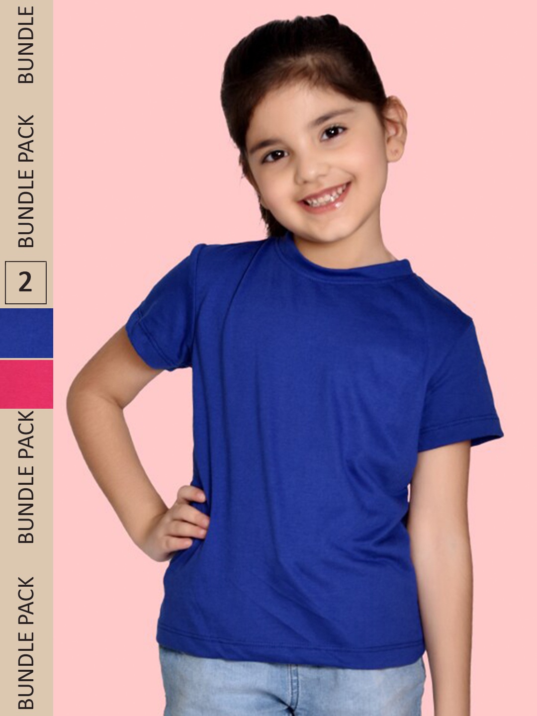 

NUSYL Girls Pack Of 2 Round Neck T-shirt, Blue