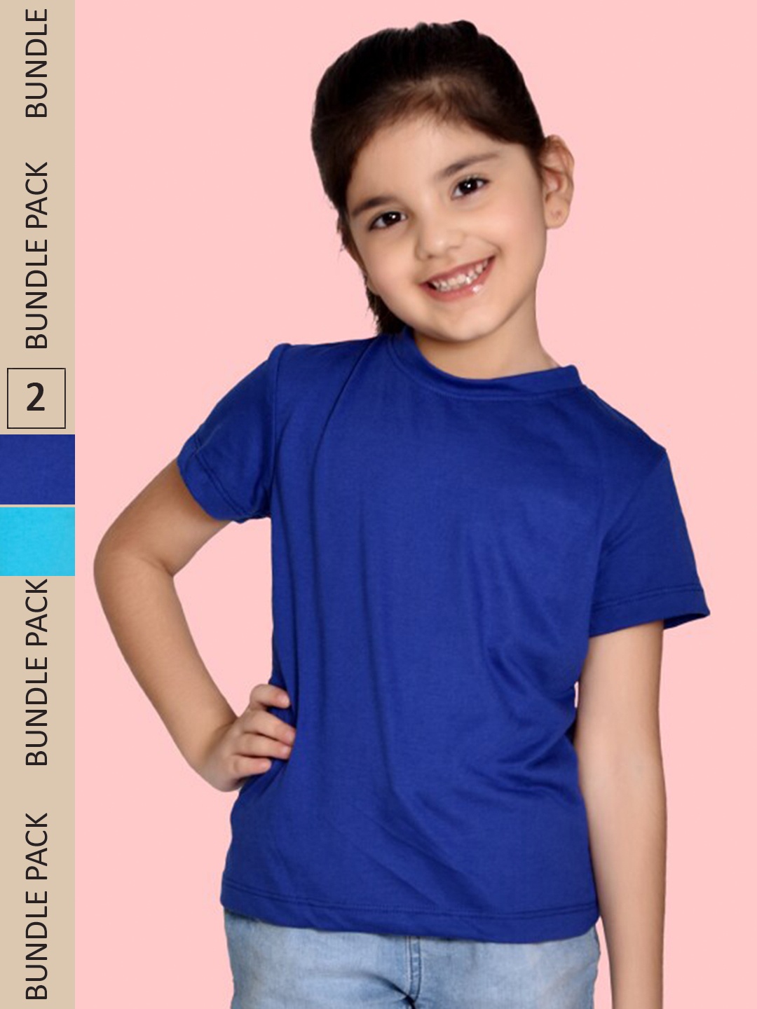 

NUSYL Girls Pack Of 2 Round Neck T-shirt, Navy blue