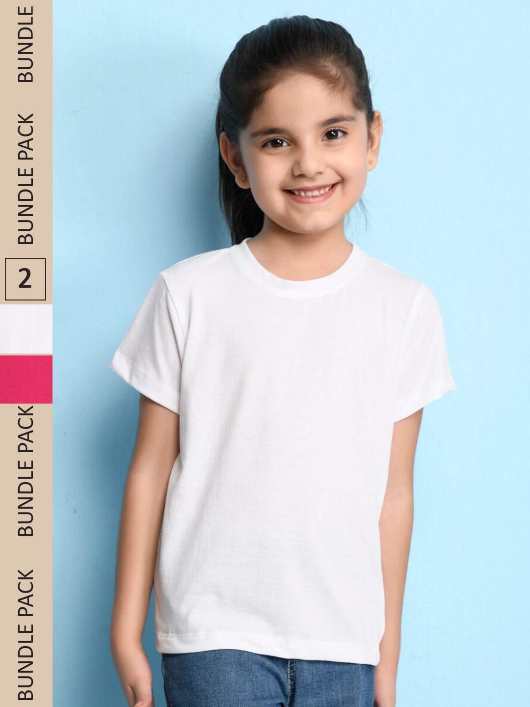 

NUSYL Girls Pack Of 2 Round Neck T-shirt, Pink