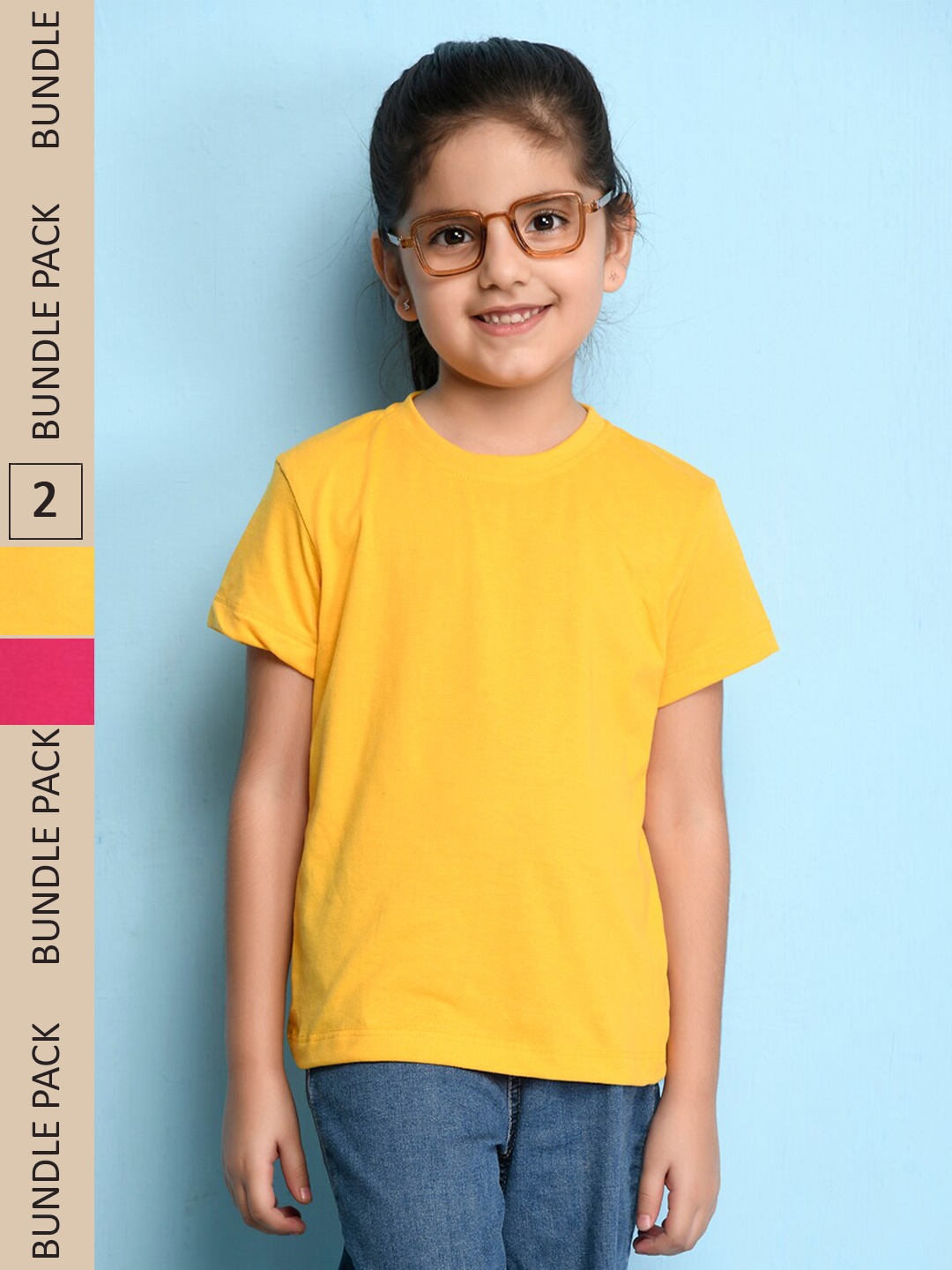 

NUSYL Pack Of 2 Girls Cotton T-shirts, Yellow