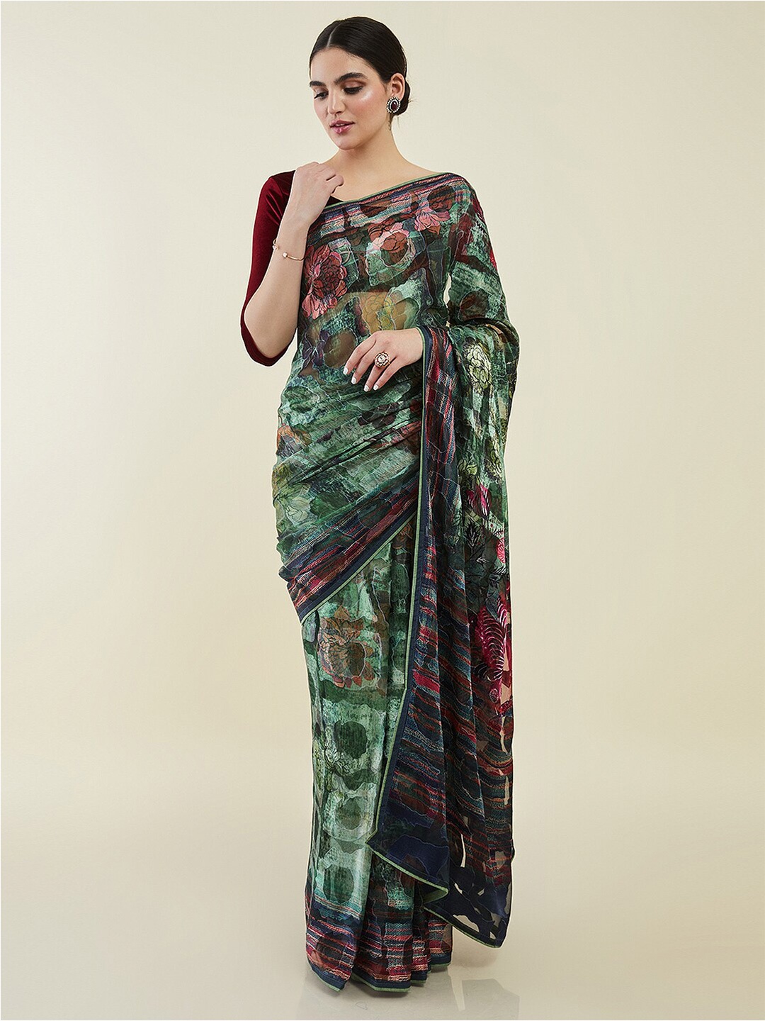 

Soch Printed Pure Georgette Saree, Green