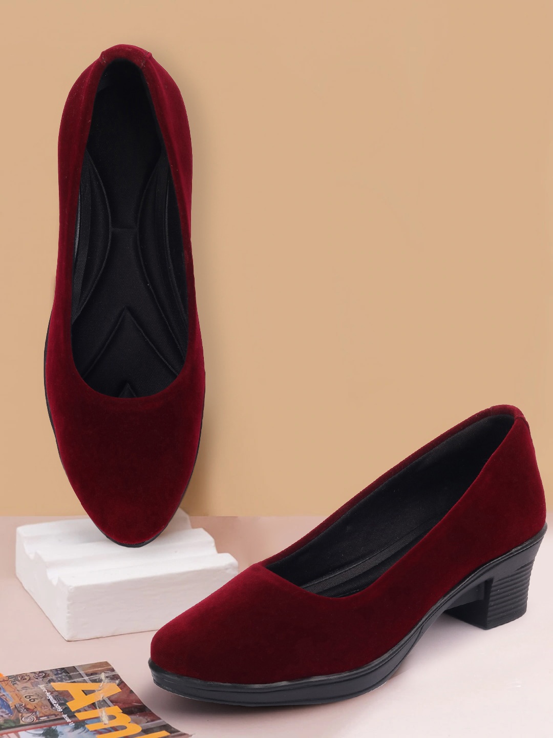 

Krafter Suede Work Block Pumps, Red