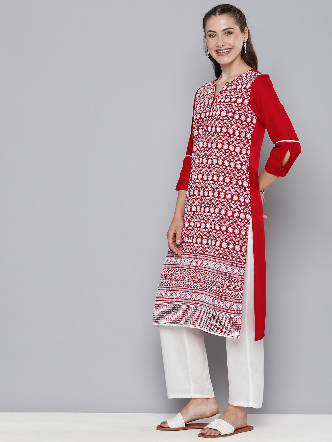 

HERE&NOW Embroidered Thread Work Kurta, Red