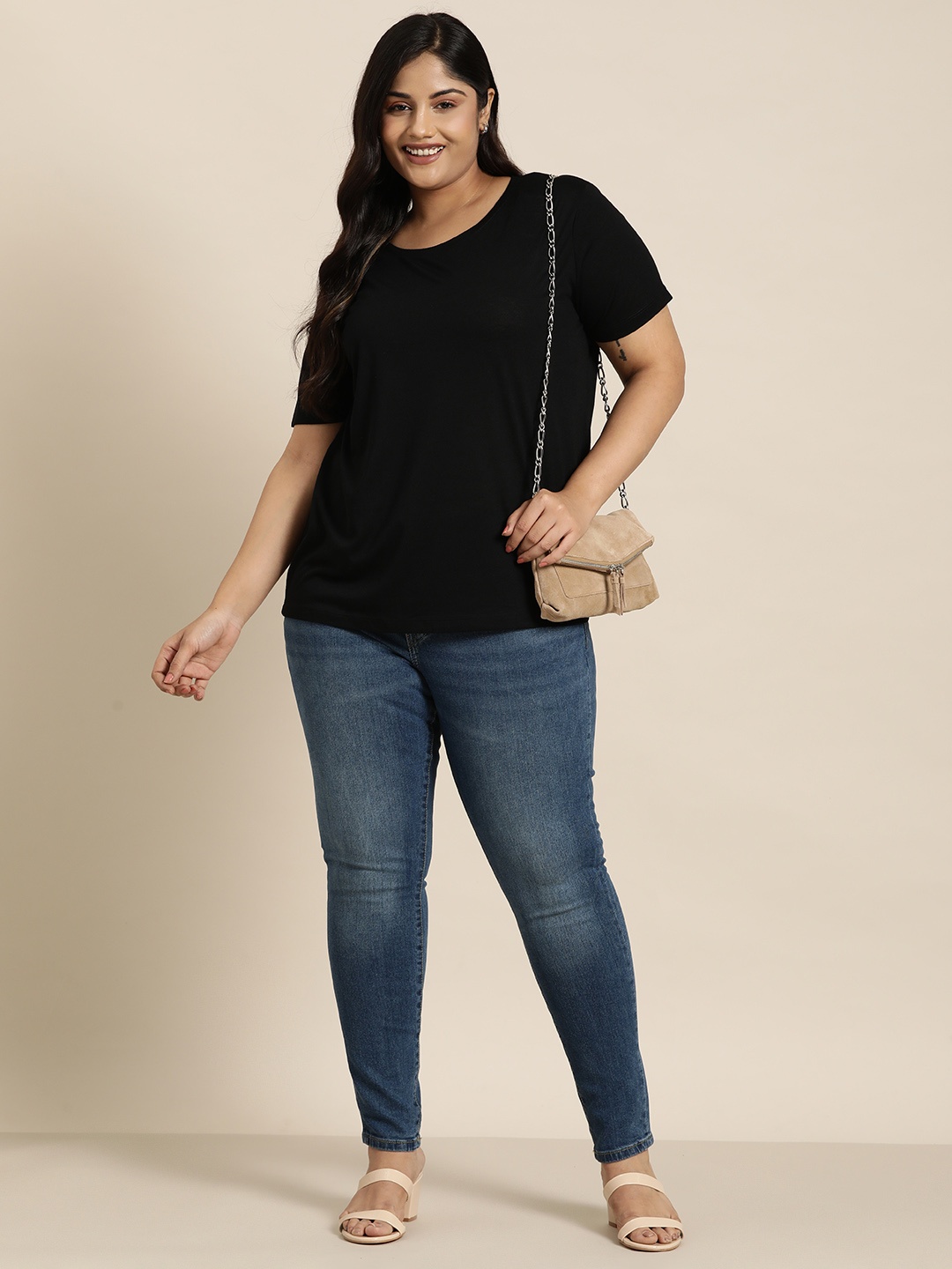 

Sztori Women Plus Size Skinny Fit Light Fade Stretchable Jeans, Navy blue