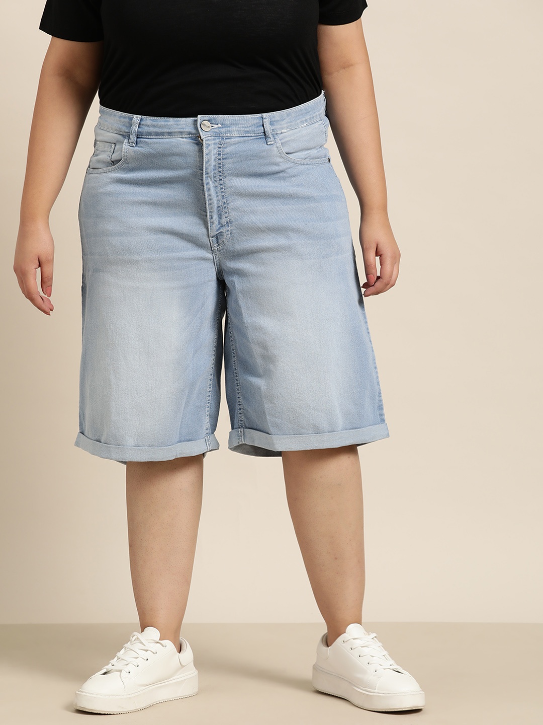 

Sztori Women Plus Size Washed Denim Shorts, Blue