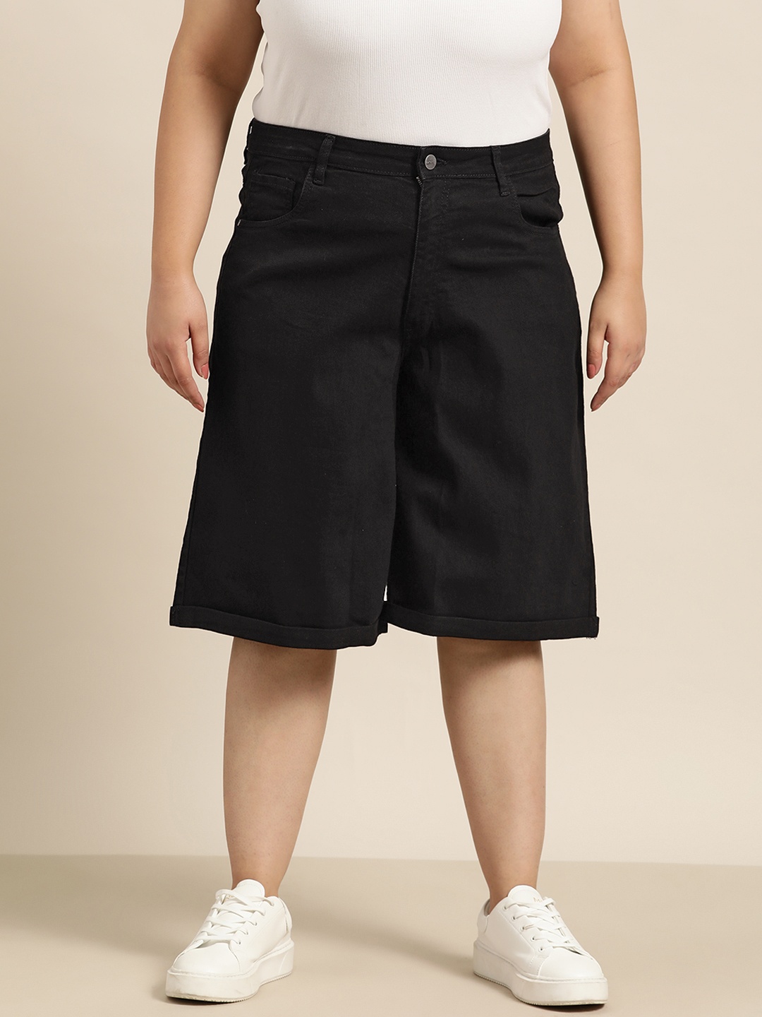 

Sztori Women Plus Size Denim Shorts, Black