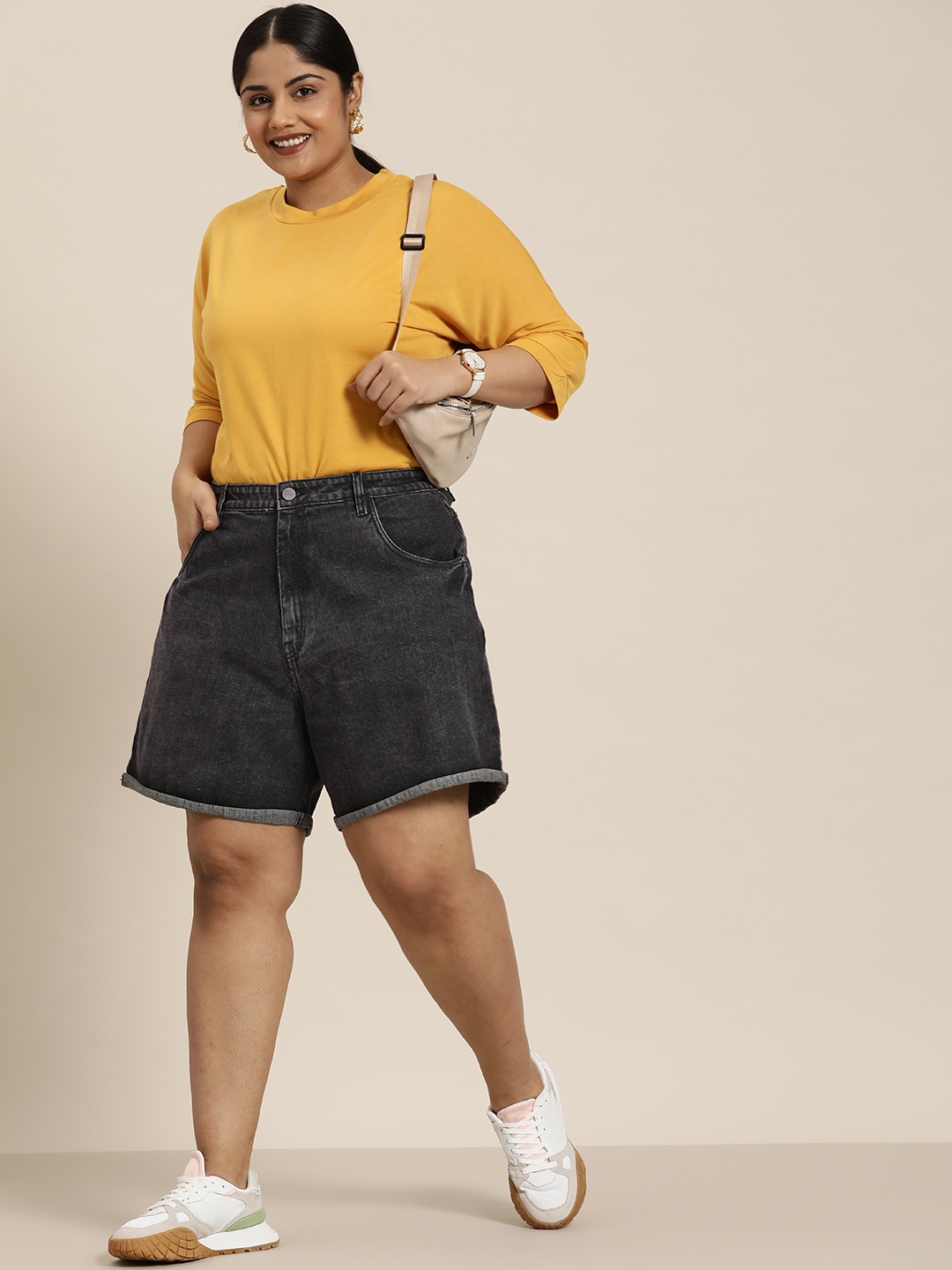

Sztori Plus Size Women Denim Shorts, Black