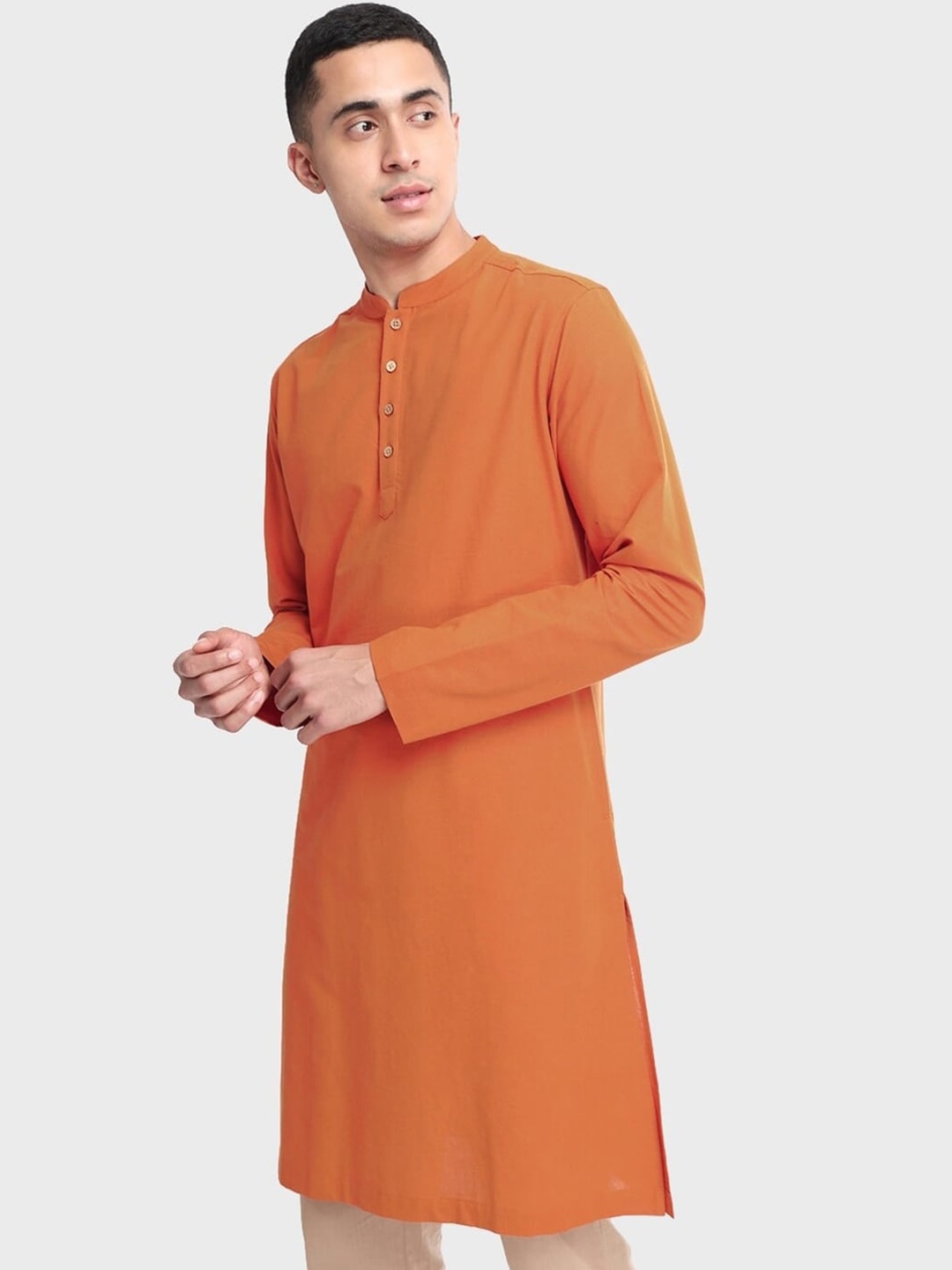 

Bewakoof Mandarin Collar Relaxed Fit Kurta, Orange