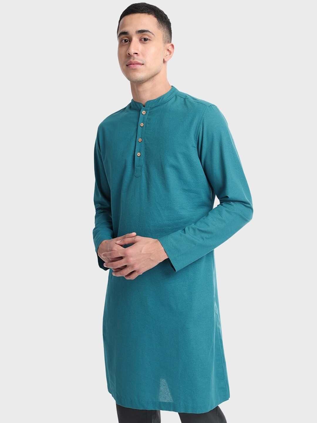 

Bewakoof Plus Men Mandarin Collar Relaxed Fit Cotton Kurta, Blue