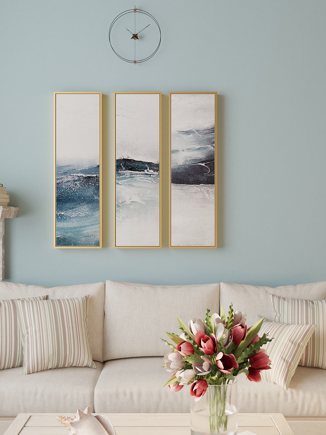 

Art Street Blue & Grey 3 Pcs Sea Wave Lines Canvas Wall Art