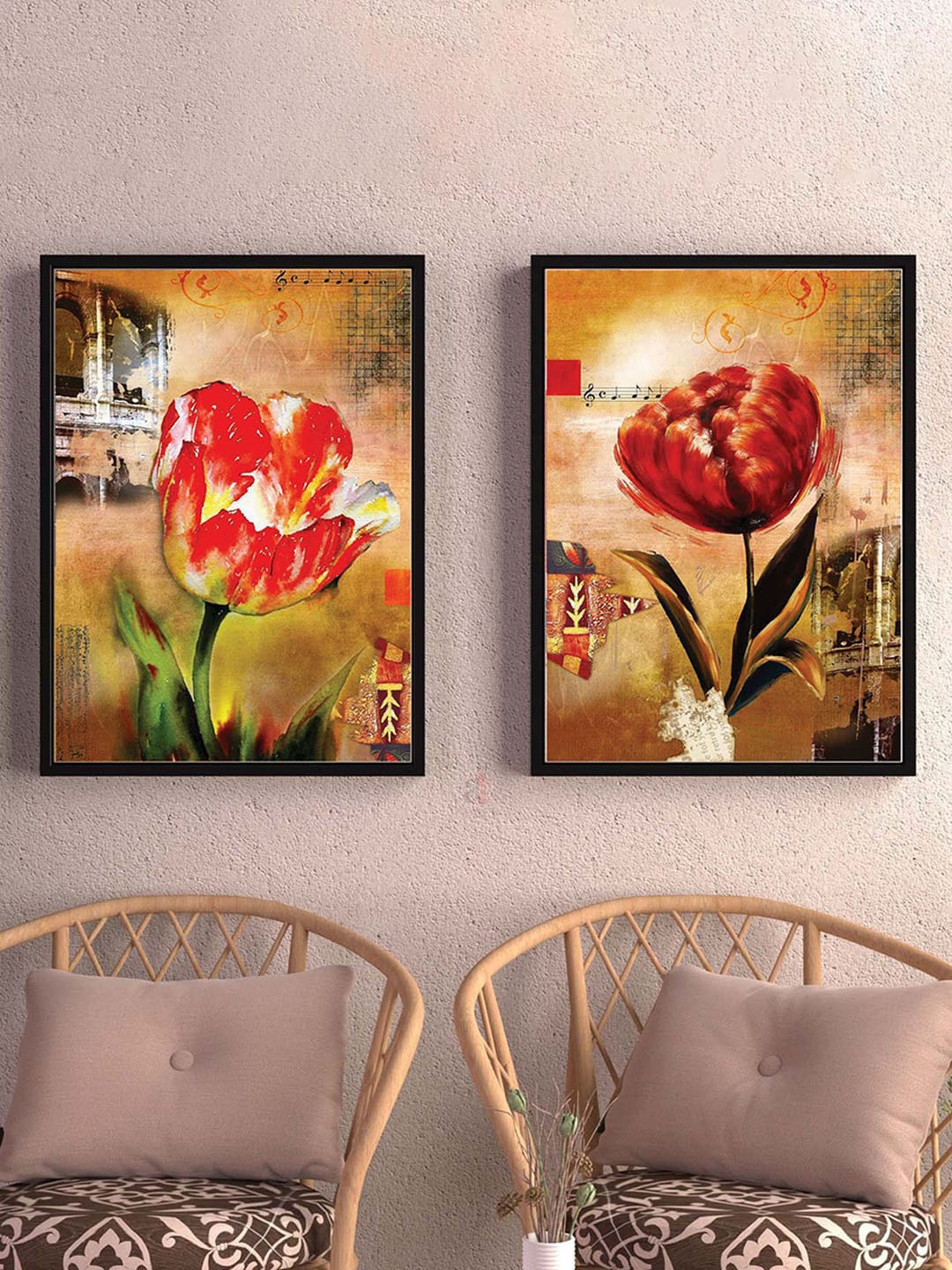 

Art Street Red & Beige 2 Pcs Tulip Flower Painting Framed Wall Art