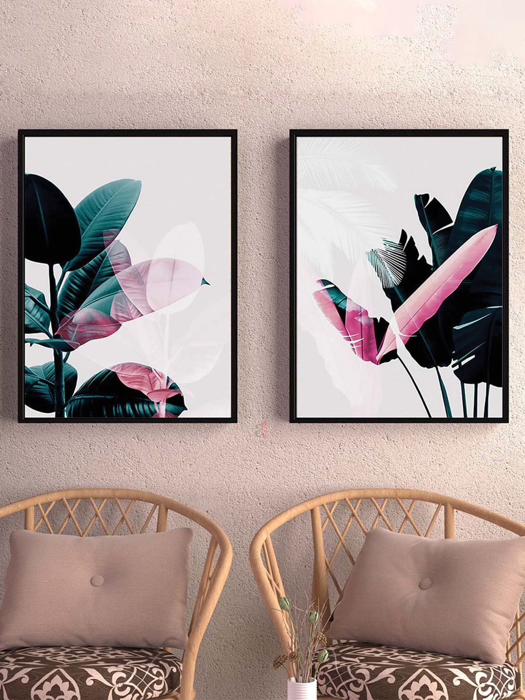 Art Street White & Green 2 Pcs Leaf Digital Print Wall Art