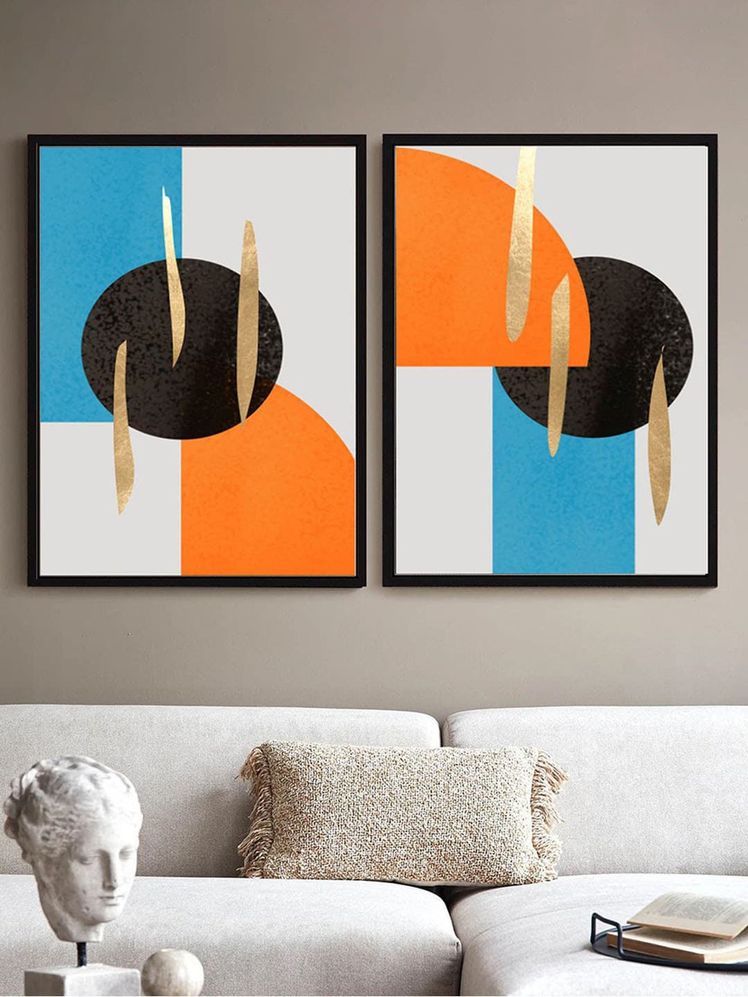 

Art Street Blue & Orange 2 Pcs Mid-Century Modern Abstract Canvas Painting Wall Art