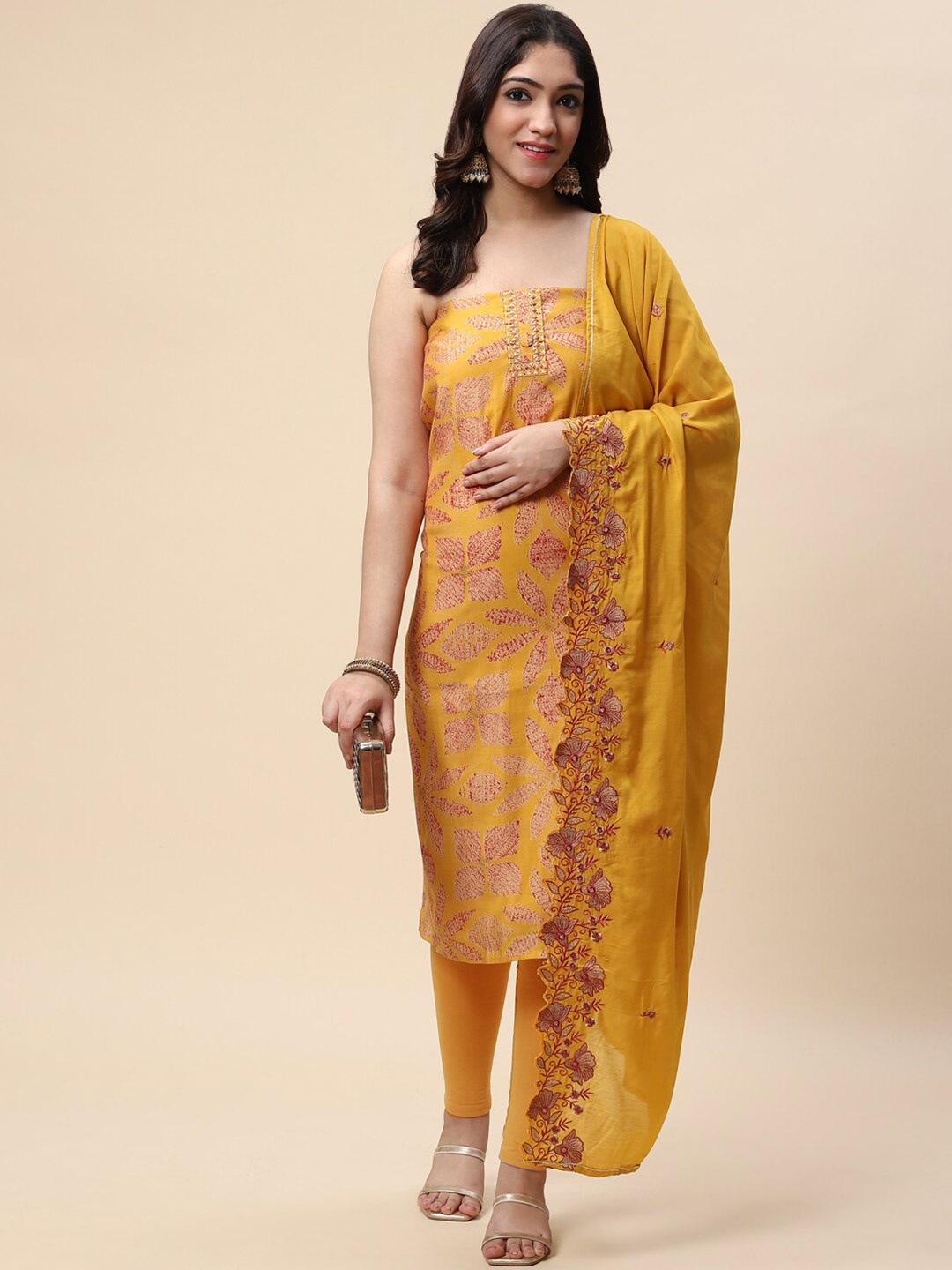 

Meena Bazaar Printed Unstitched Dress Material, Mustard