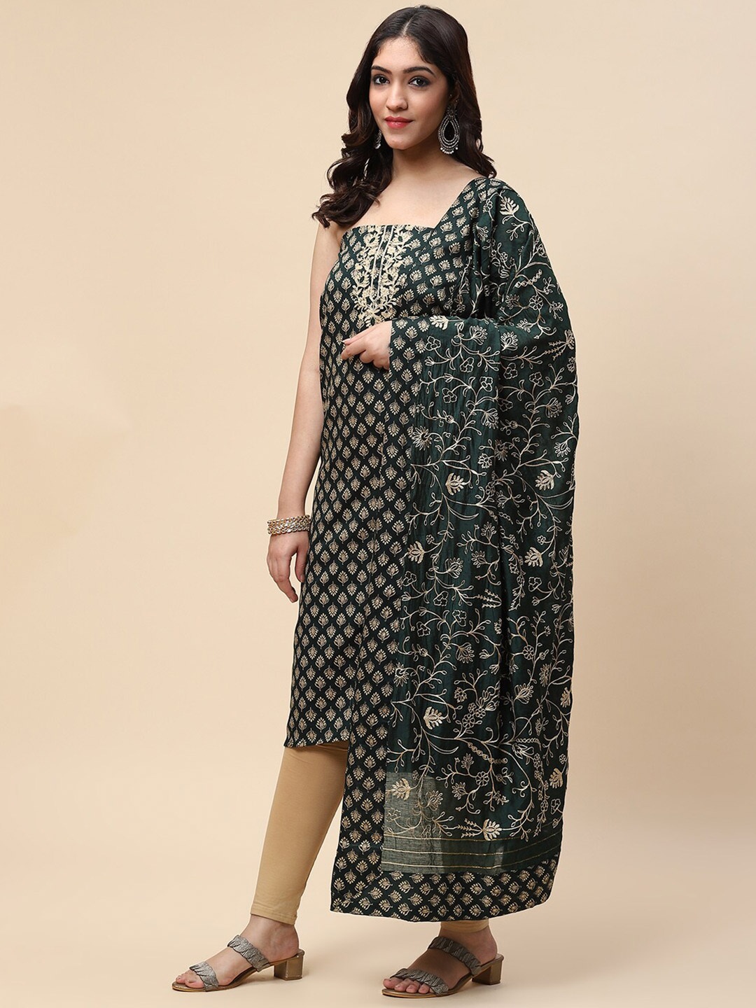 

Meena Bazaar Printed Embroidered Unstitched Dress Material, Green