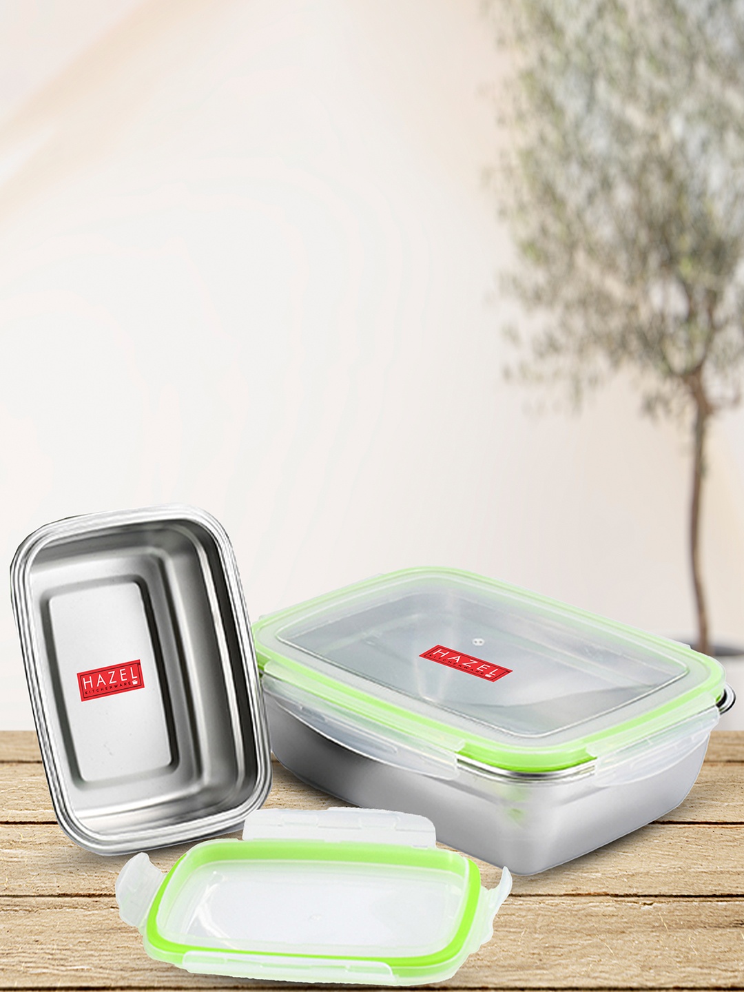 

HAZEL 2-Pcs Stainless Steel Airtight Leakproof Containers With Lids - 1.8 L+3.5 L, Transparent