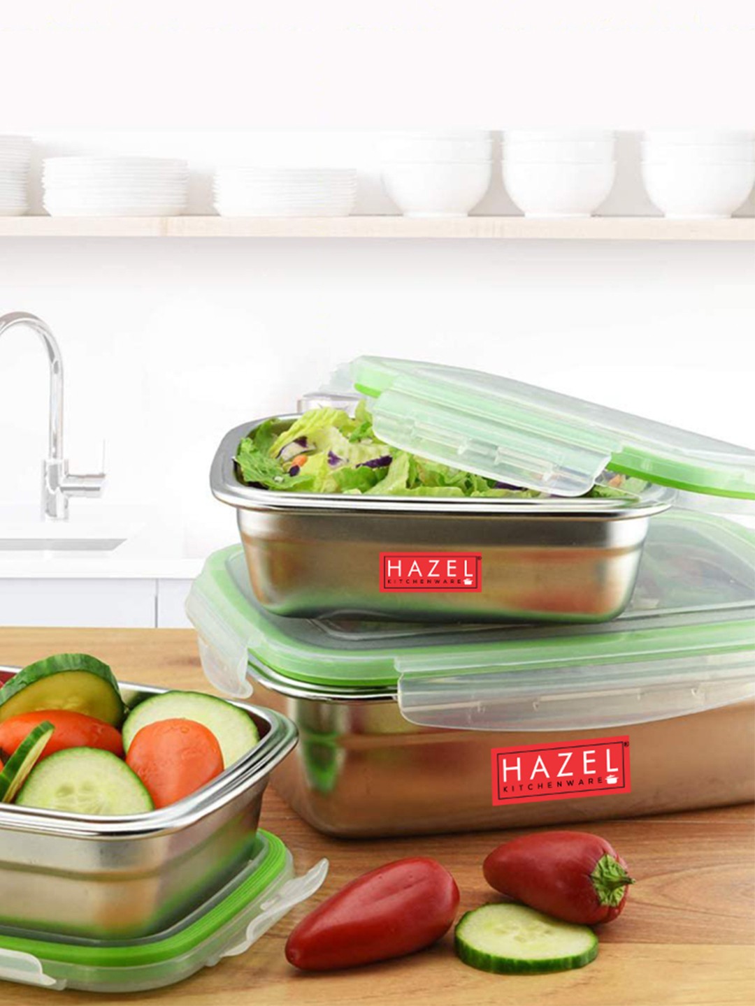 

HAZEL 3 Pcs Stainless Steel Airtight Container With Lid - 350 ml+550 ml+850 ml