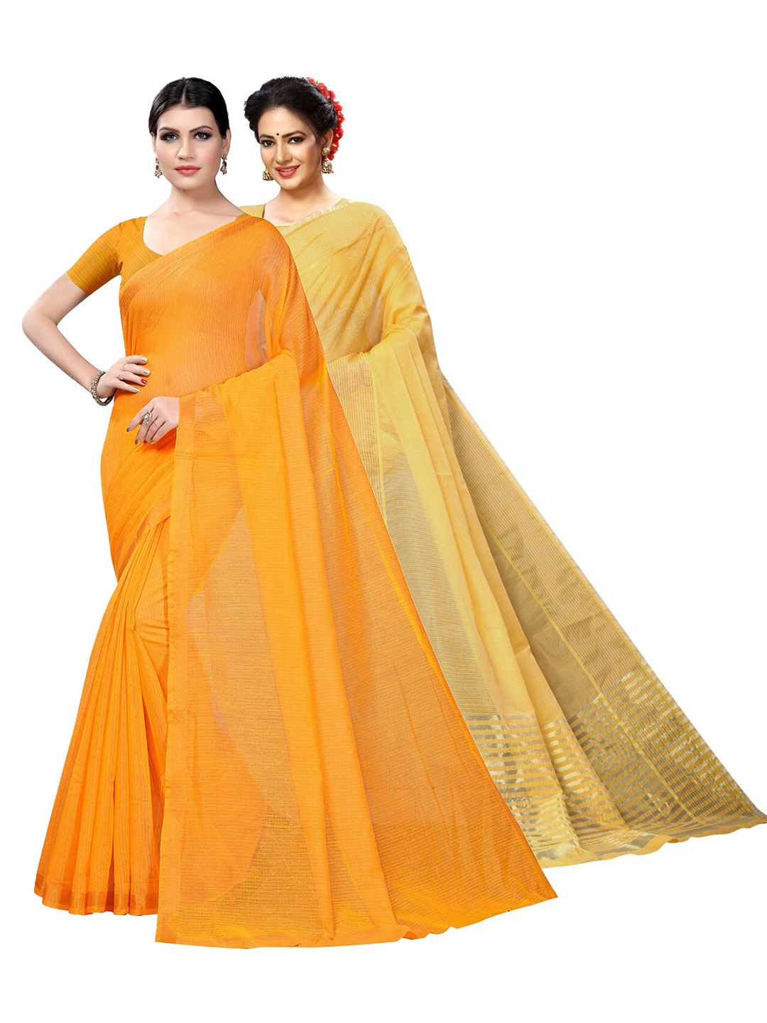 

SAADHVI Pack of 2 Zari Ilkal Saree, Mustard