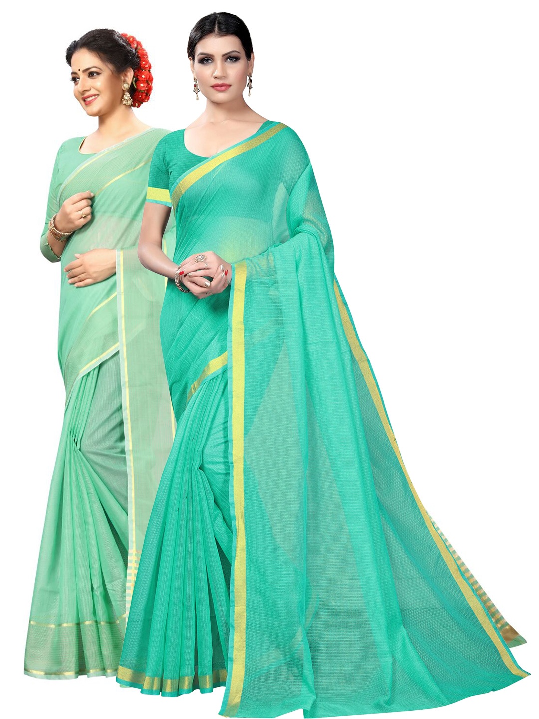 

SAADHVI Selection Of 2 Zari Ilkal Saree, Lime green