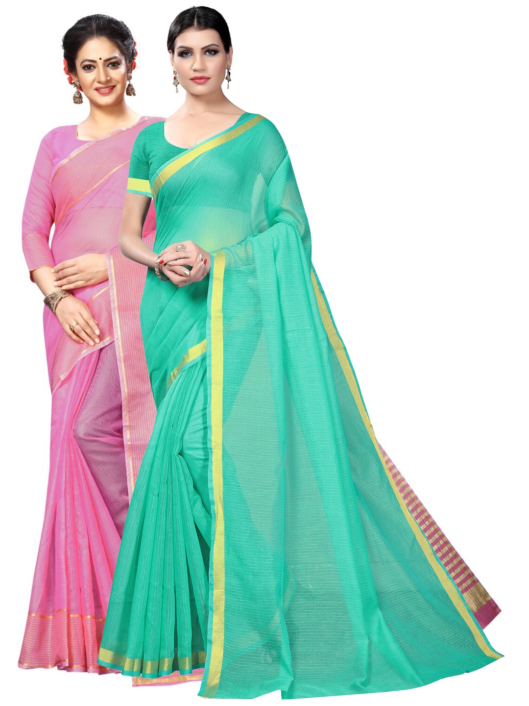 

SAADHVI Selection Of 2 Zari Ilkal Saree, Lime green