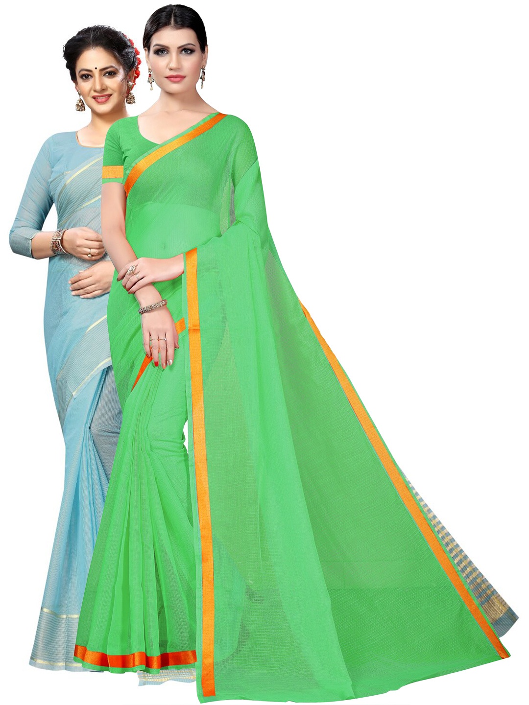 

SAADHVI Selection Of 2 Zari Ilkal Saree, Green