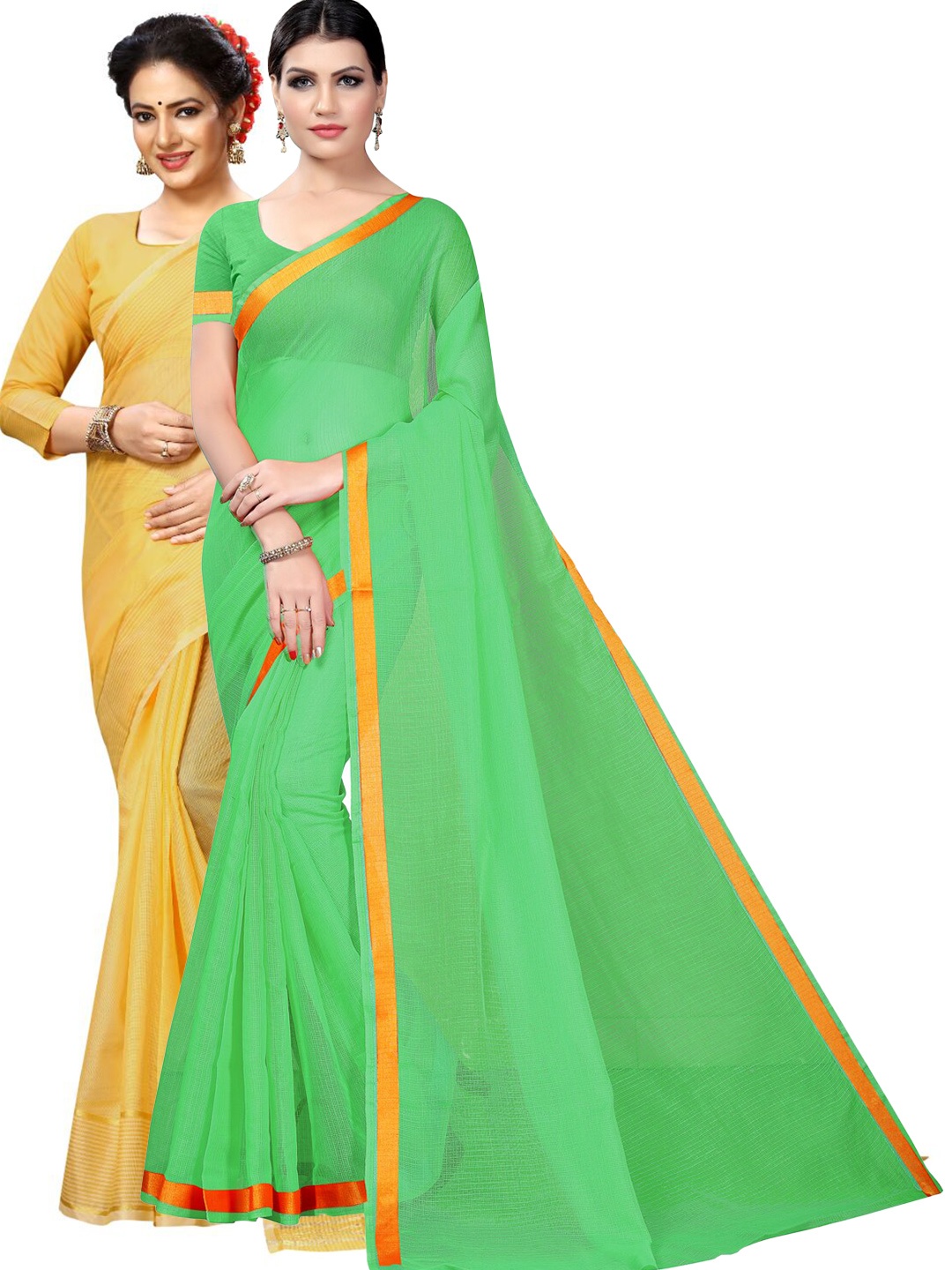 

SAADHVI Selection Of 2 Zari Ilkal Saree, Green