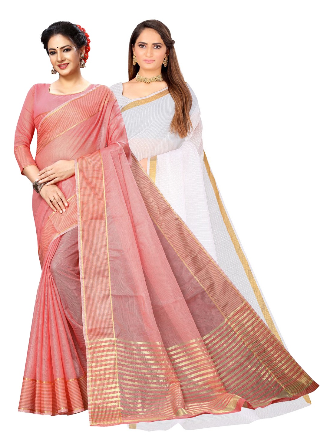

SAADHVI Selection Of 2 Zari Ilkal Saree, White