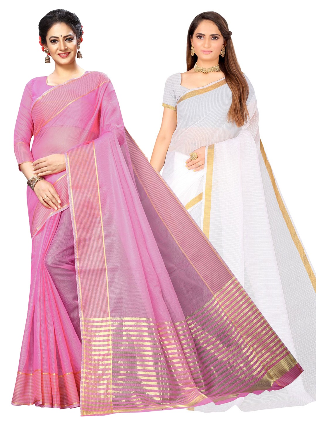 

SAADHVI Selection Of 2 Zari Ilkal Saree, White