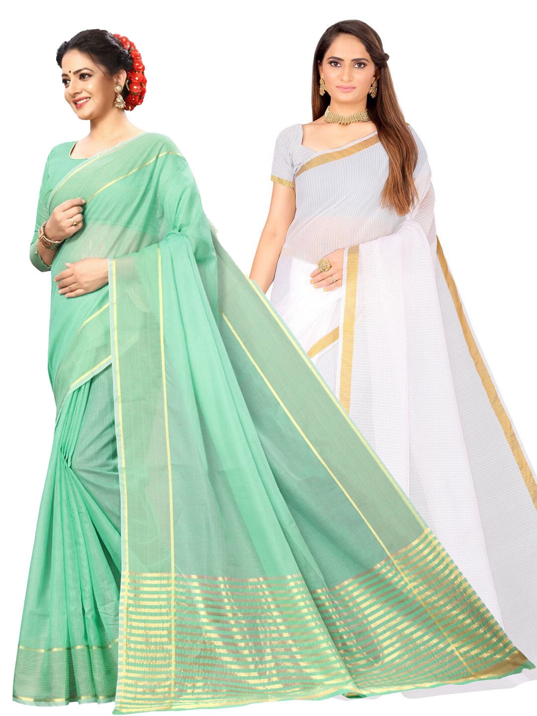 

SAADHVI Selection Of 2 Zari Ilkal Saree, White