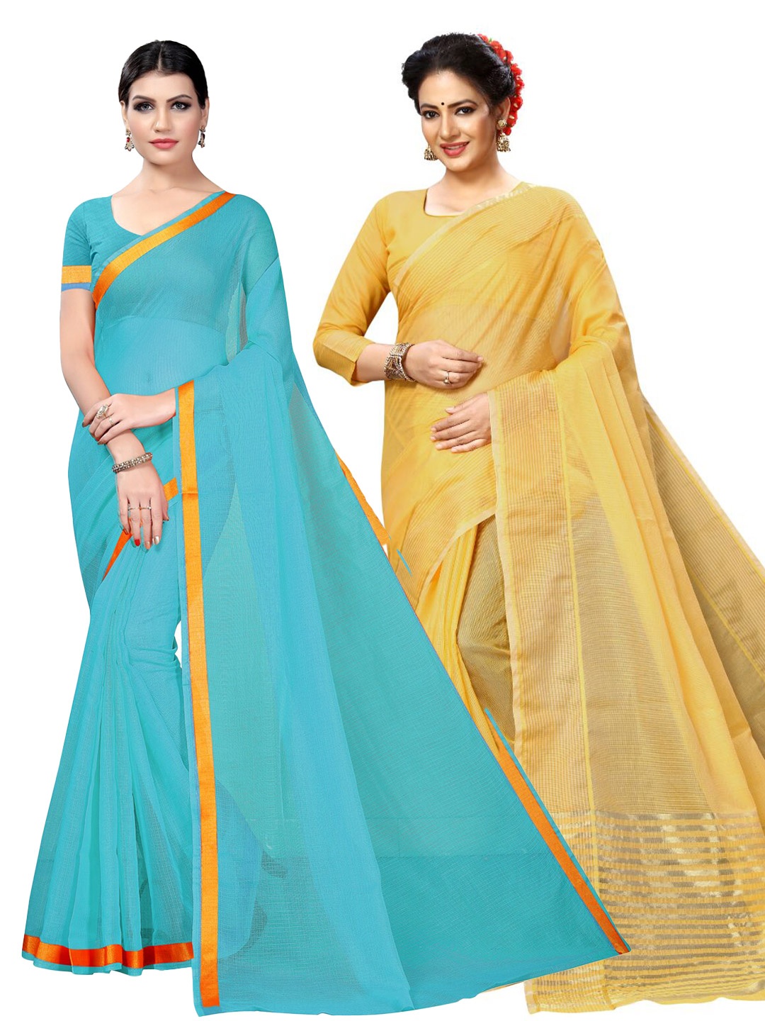 

SAADHVI Selection Of 2 Zari Ilkal Saree, Turquoise blue