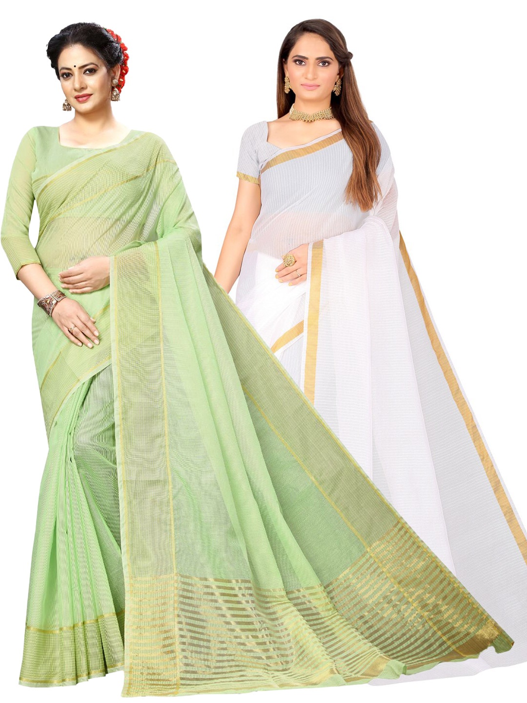 

SAADHVI Selection Of 2 Zari Ilkal Saree, White