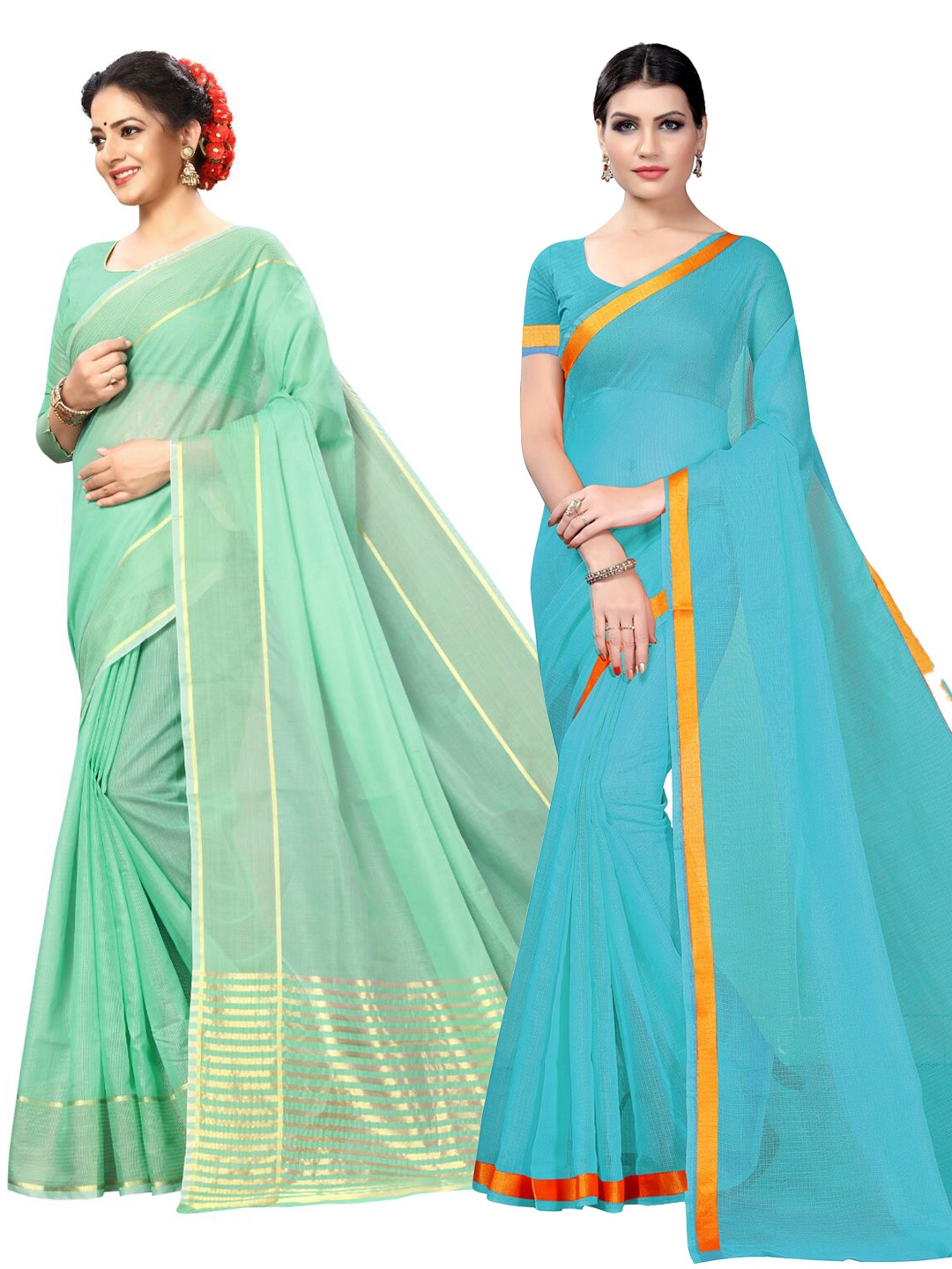 

SAADHVI Selection Of 2 Zari Ilkal Saree, Turquoise blue