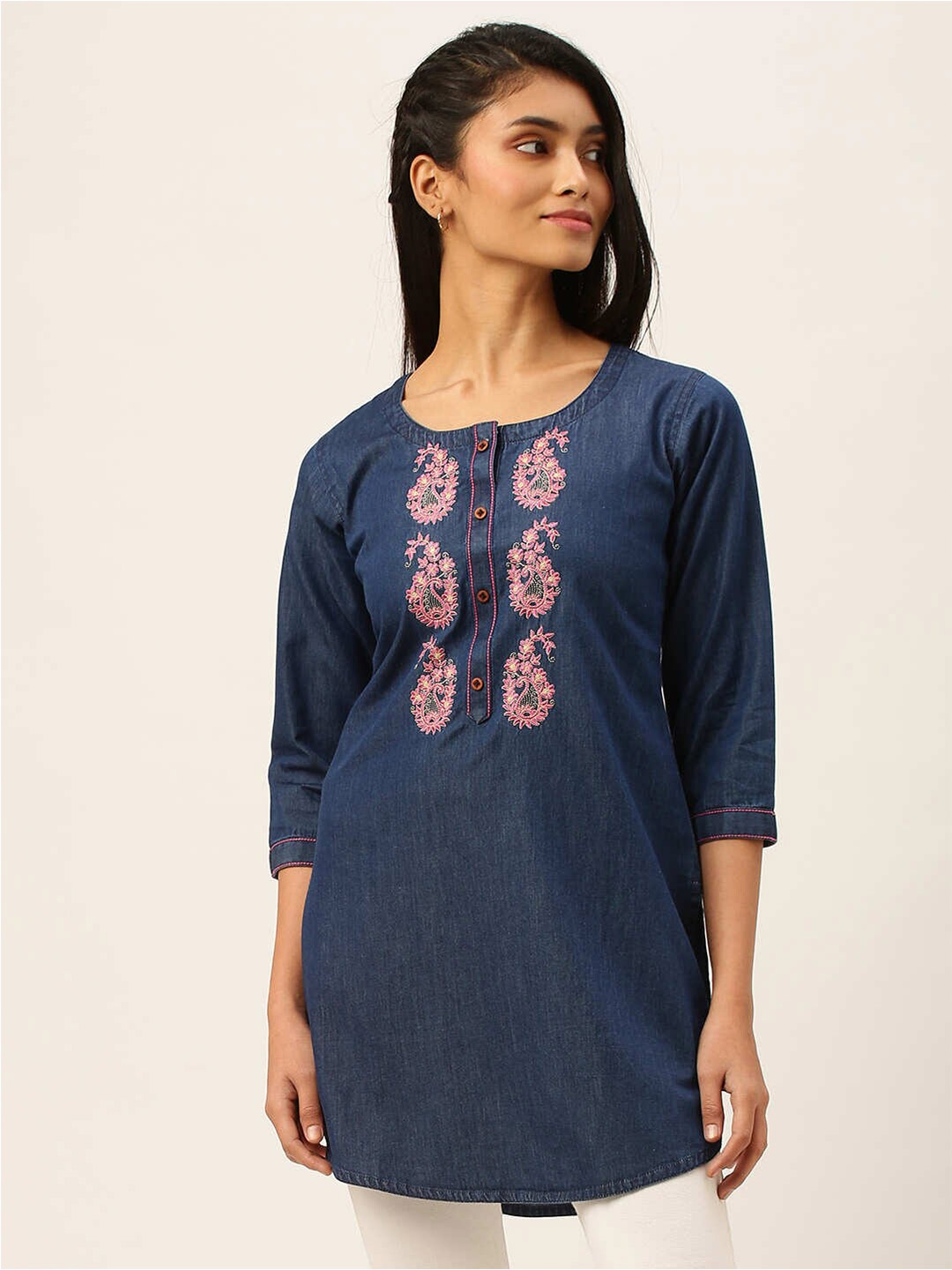 

ZOLA Paisley Embroidered Cotton Straight Tunic, Blue