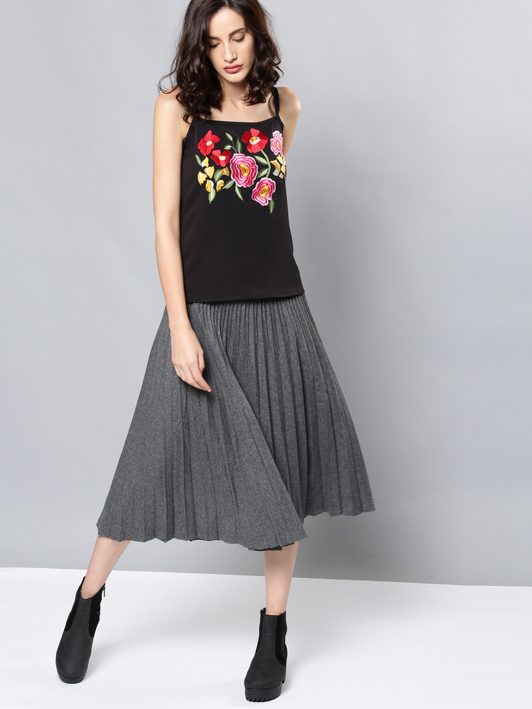 

NUSH Charcoal Grey Flared Midi Skirt