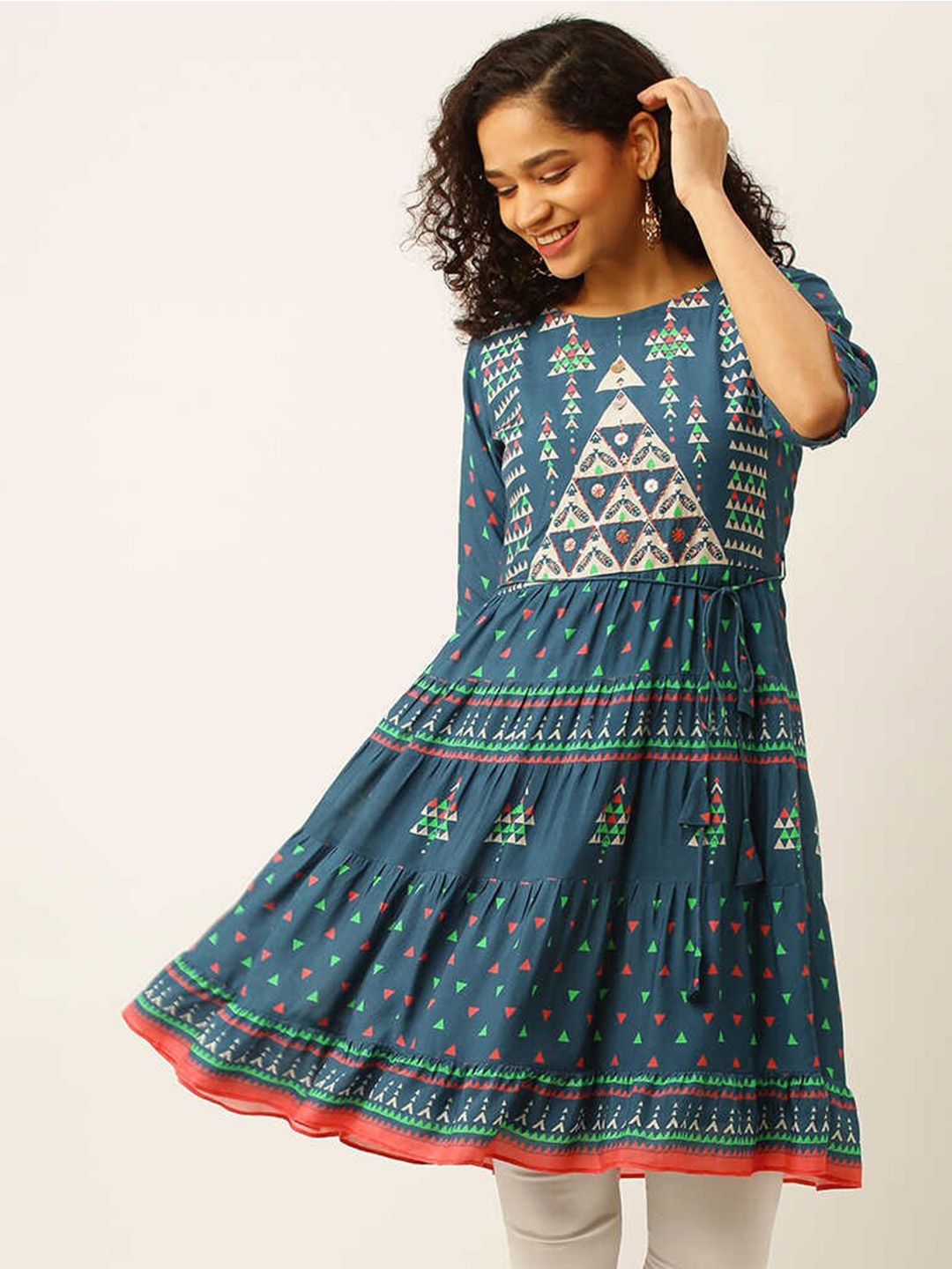 

ZOLA Geometric Printed Round Neck Tunic, Blue