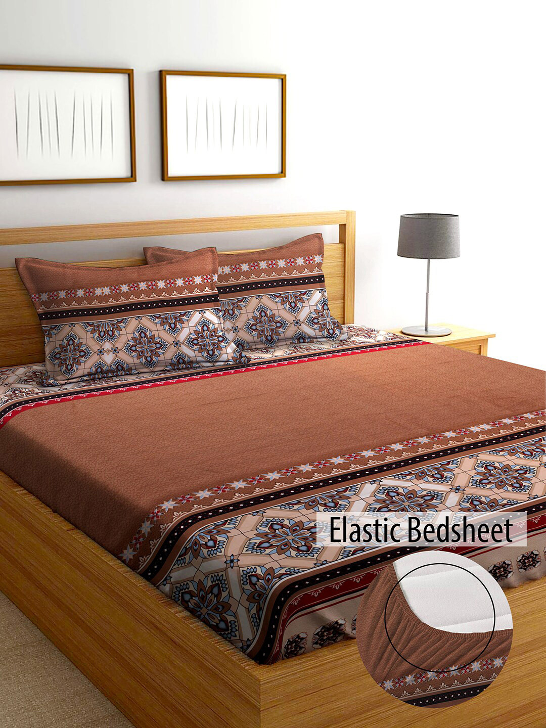

AEROHAVEN Brown & Blue 210 TC King Bedsheet with 2 Pillow Covers