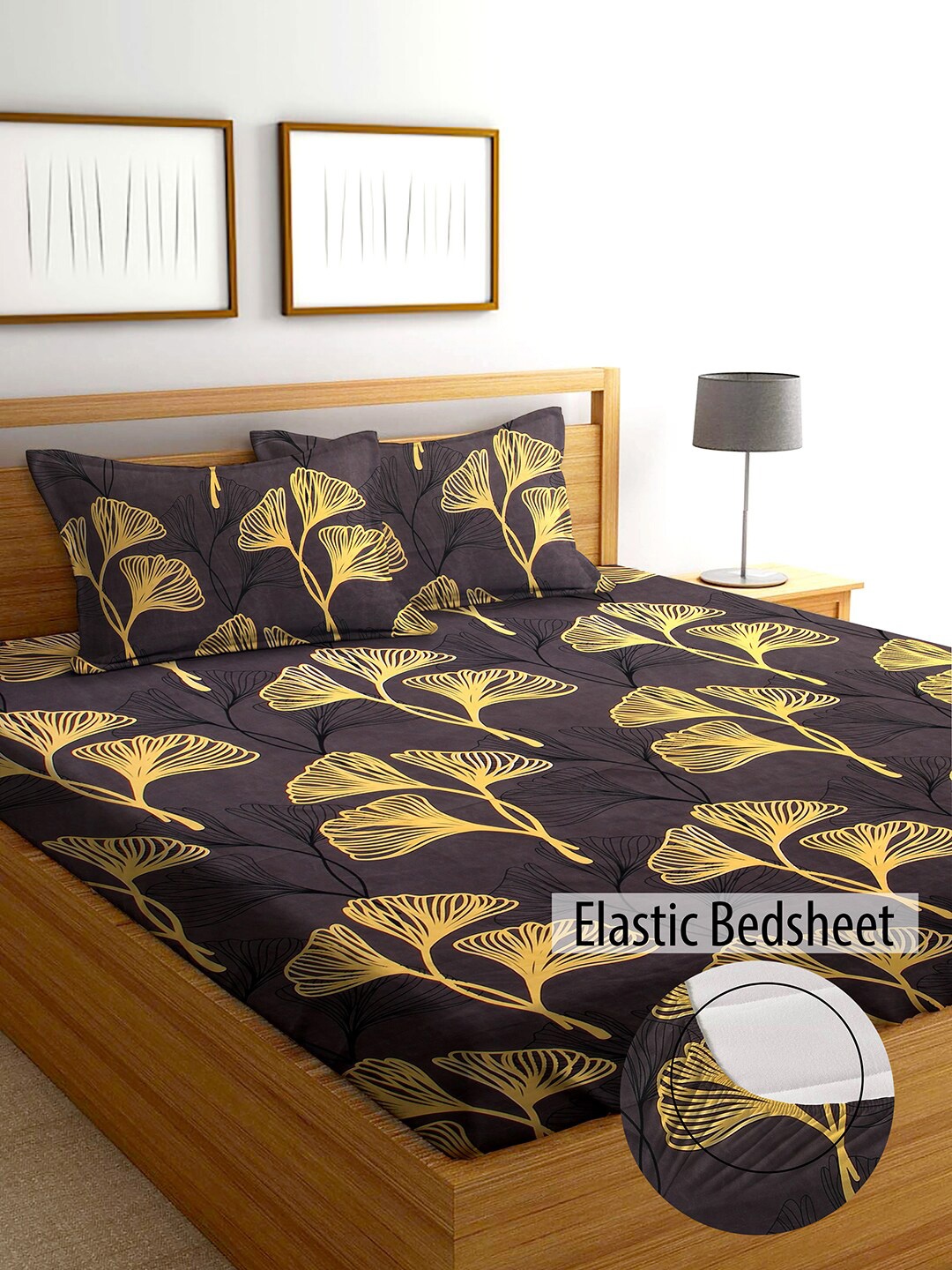 

AEROHAVEN Brown & Yellow Floral 210 TC King Bedsheet with 2 Pillow Covers