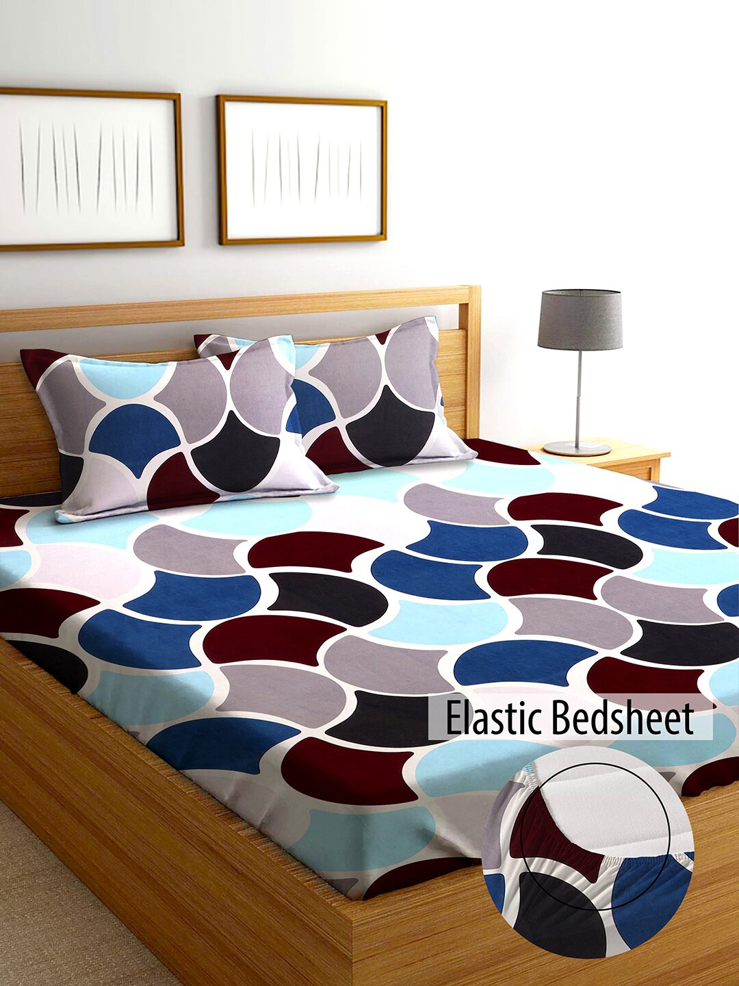 

AEROHAVEN Blue & Brown Geometric 210 TC King Bedsheet with 2 Pillow Covers